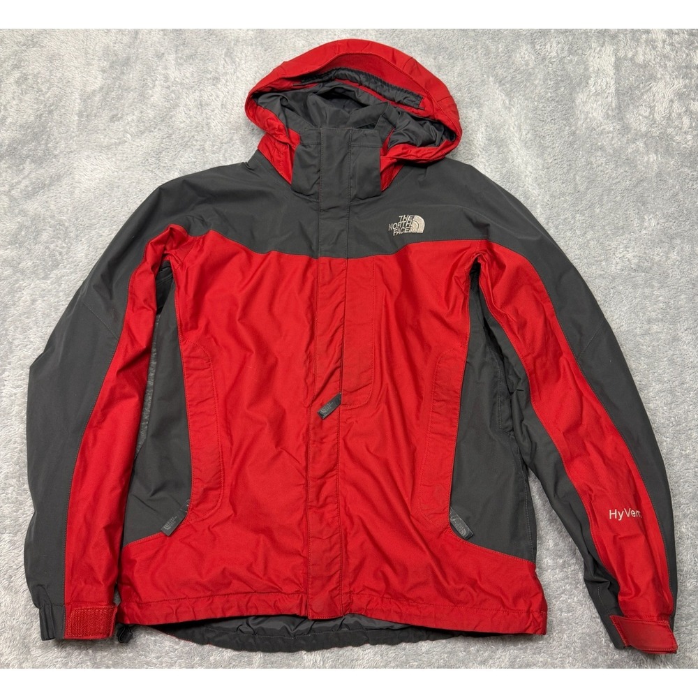 The North Face Jacket Mens Small Red Gray HyVent Waterproof Shell Rain Coatā